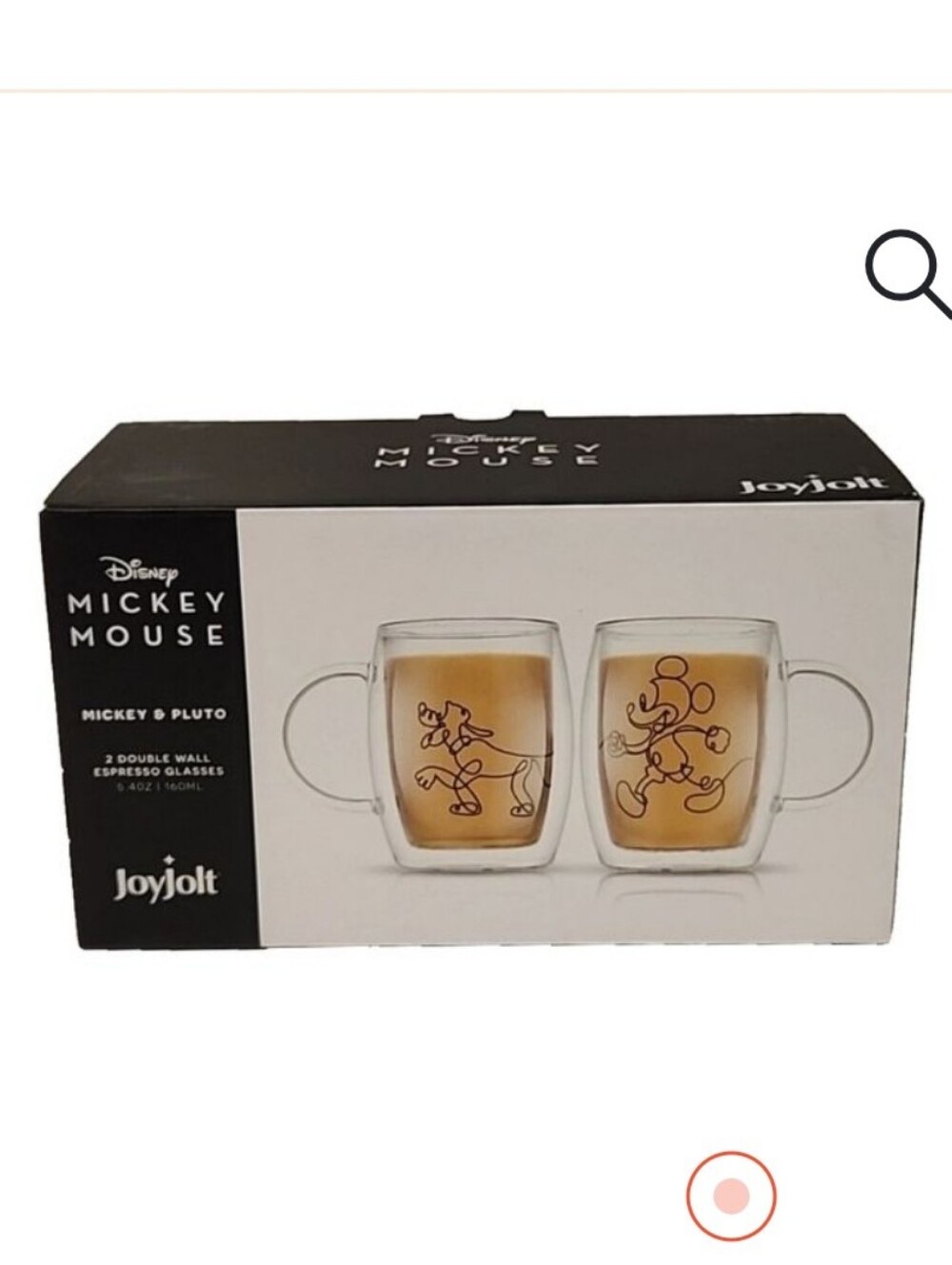 Jolt Clear Double-Wall Glass Mugs with Mickey & Pluto Prints Expresso Glasses